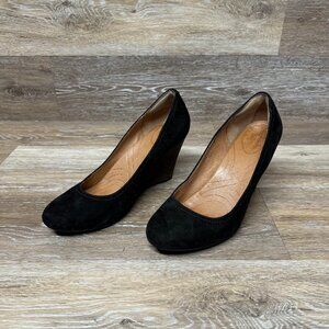 Clarks Purity Snow Wedge Black Suede Heels Women's Size 9M